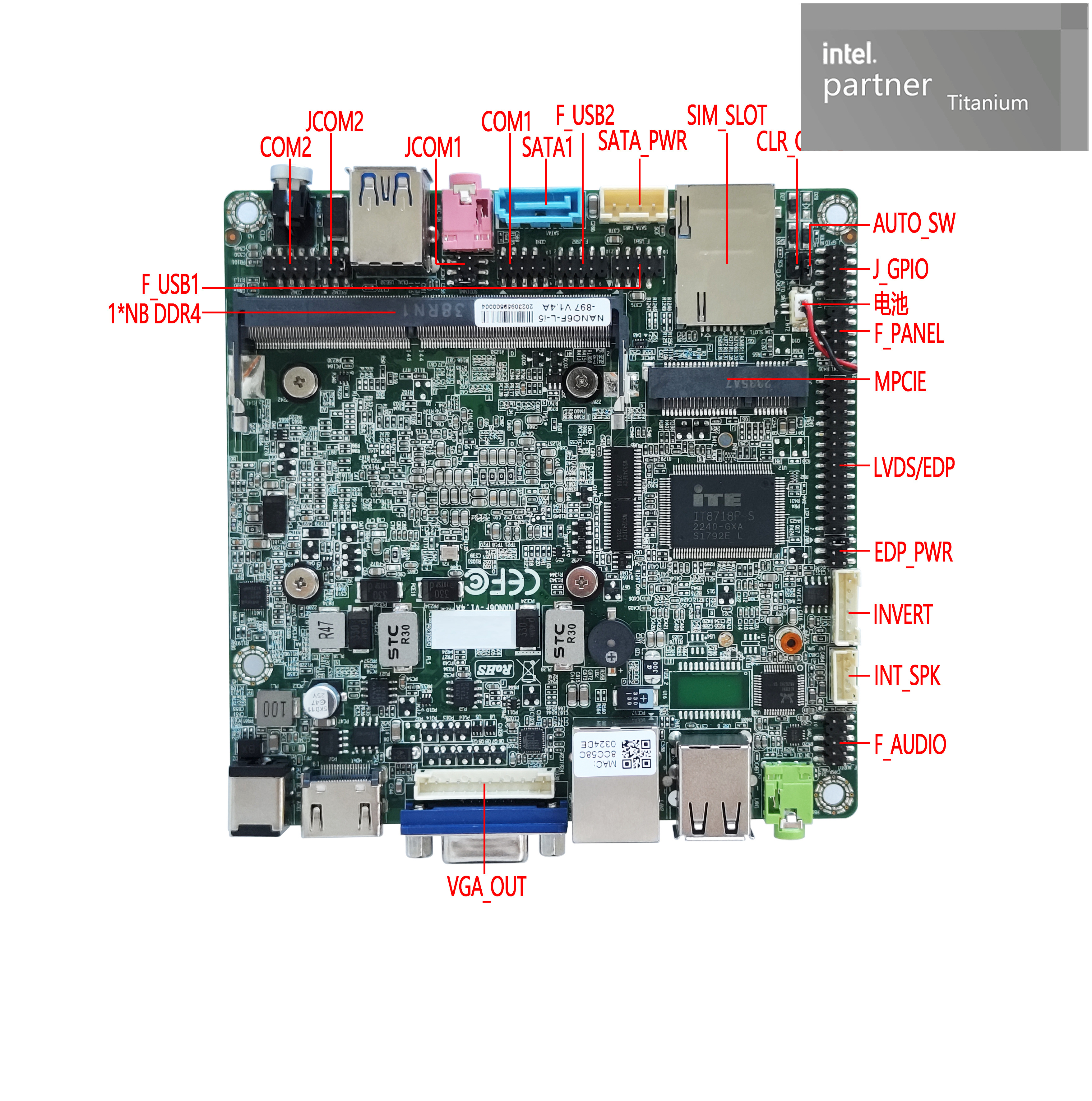 Motherboard with i5-7267U processor Nano-itx Form Factor core i5 dual cores 3.1GHz DDR4 16GB RAM M.2 1TB SSD