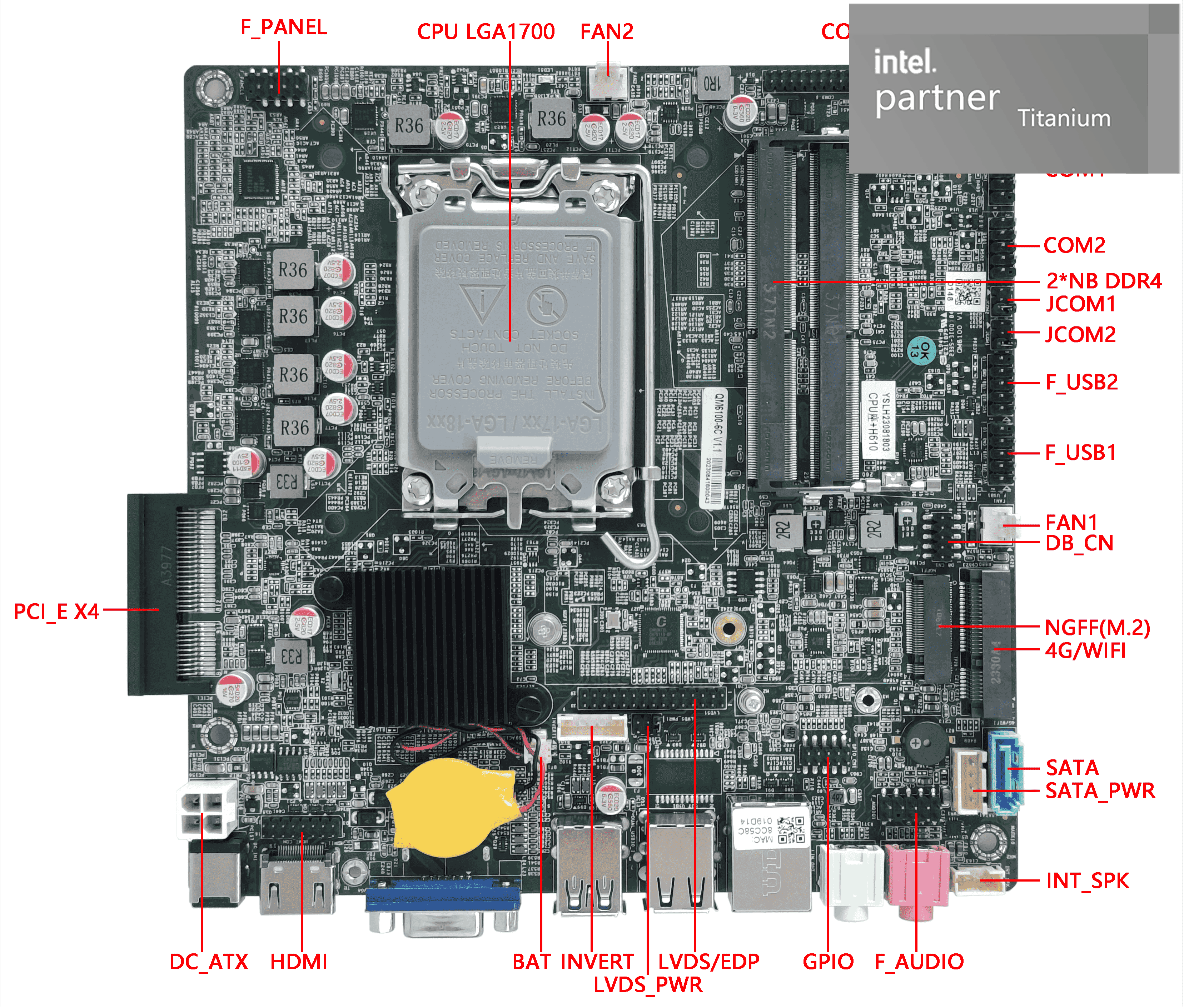 High Performance Mini ITX Motherboard QM6100 with Intel Alder Lake 12th/13th/14th Gen I3 I5 I7 I9 for Digital Kiosk