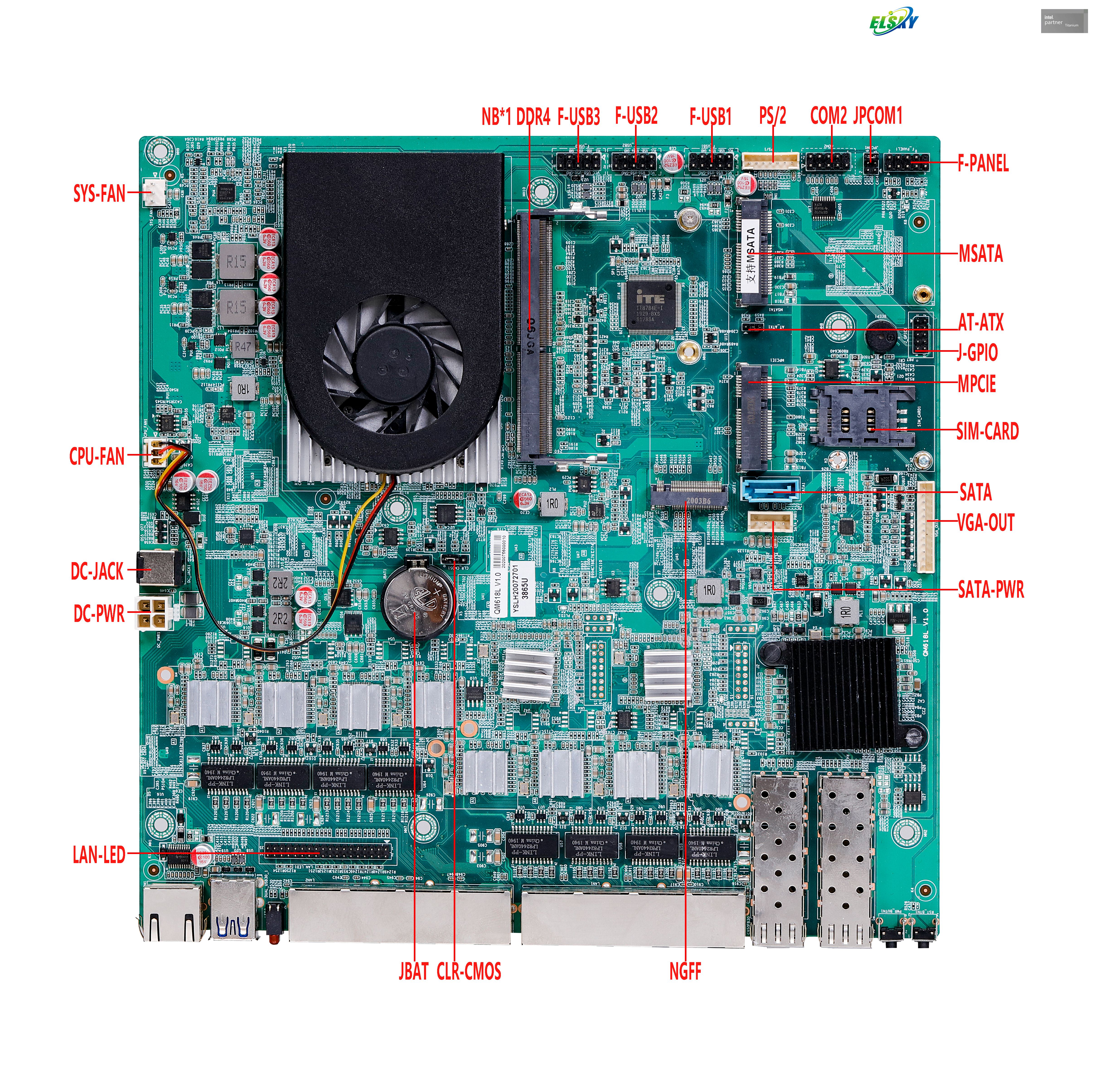 Motherboard with Fiber LAN 8*RJ45-LAN with Intel 6th/7th Generation CPU I3-6100U/7100U I5-6200U/7200U I7-6500U/7500U