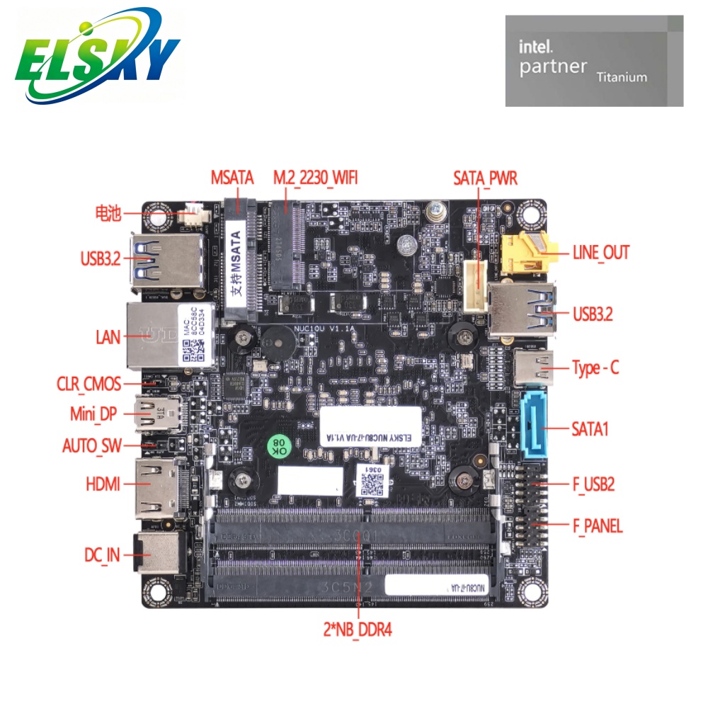 100&times;100mm NUC Industrial Mini Motherboard with 8th/10th Gen Intel U Series CPU, Multi Display & SATA Storage