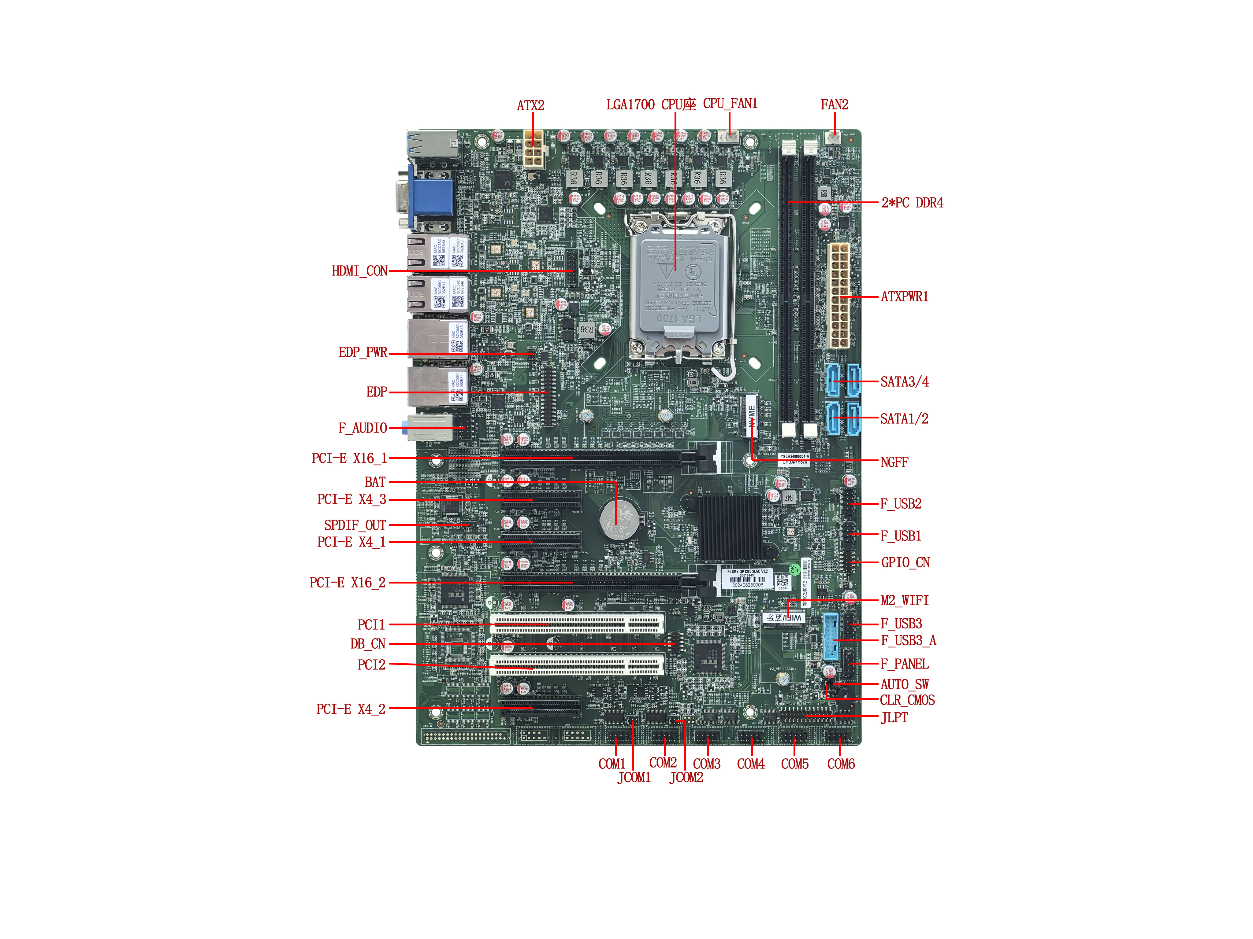 Industrial motherboard Support In-tel Core 12/13/14th Gen Desktop LGA1700 Core i3、i5、i7、i9 independent CPU 2*PCI 1*PCIE X16 4K 8K